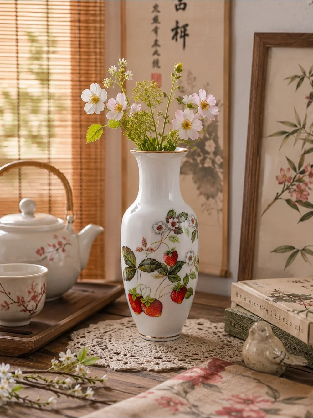 Vintage JBI Country Collection Japan Strawberry Vase Cottage Farm Shabby Chic